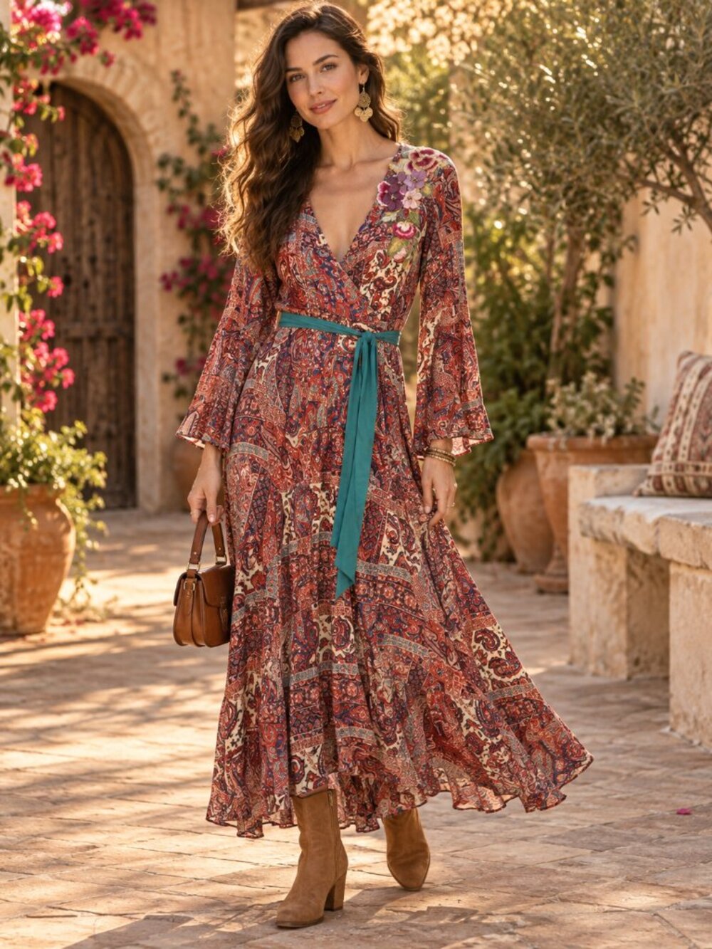 NWT Aratta Silent Journey Embroidered Paisley High Low Wrap Dress